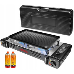 Kuchenka turystyczna grill Stilhoff 2 pal nierdzewna+płyta grilowa+kartusze