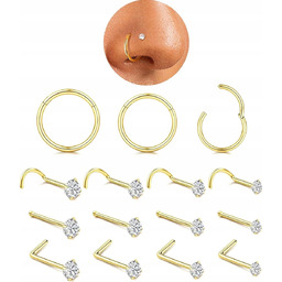 PIERCING 15 SZTUK NOSTRIL ZŁOTY STAL CHIRURGICZNA HIPOALERGICZNY