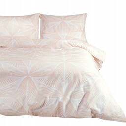 Pościel flanelowa 140x200 pudrowa biała liście geometria