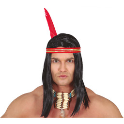 Peruka Indianina z piórkiem - 1 szt.