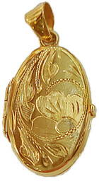 Złota przywieszka 585 owalne puzderko z kwiatkiem