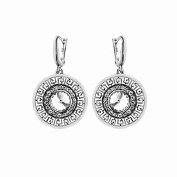 Srebrne kolczyki wiszące z cyrkoniami grecki wzór