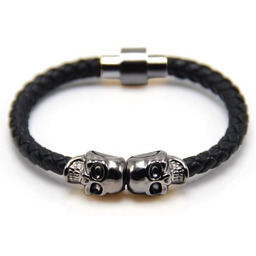 Męska bransoletka biżuteria czarne plecione z czaszkami
