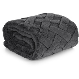 Koc 170 x 210 Pluszowy Jodełka Caro Stal