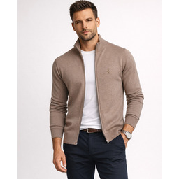 Rozpinany sweter męski z stójką bawełniany brązowy Recea
