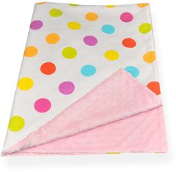 kocyk minky różowy w kolorowe kropki 100x75cm