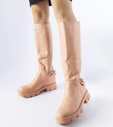 Różowe płaskie kozaki z łańcuchem Armand-38