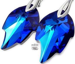 Jedyne! Kryształy Piękne Kolczyki Blue Leaf Srebro