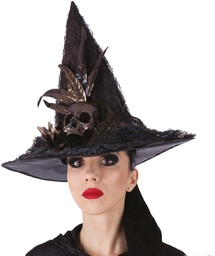 Kapelusz czarownicy z czachą na Halloween - 1