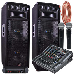 Nagłośnienie Mocne Solidne Kolumny Estradowe 1600W Powermikser Mikrofony