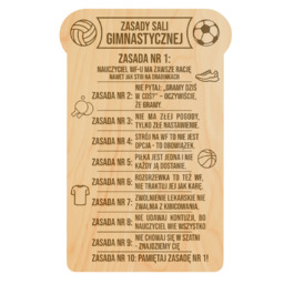 Zasady sali gimnastycznej - drewniana tabliczka z grawerem