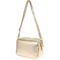 Skórzana damska torebka listonoszka złota dwukomorowa pojemna