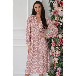 Sukienka midi z guziczkami w malowane listki brudny