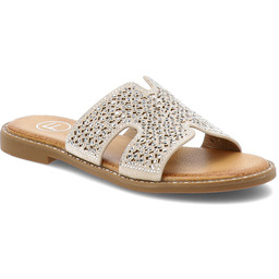 Filippo Beżowe Klapki Stylowe Obuwie Damskie Z Cyrkoniami