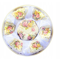Filiżanka Spodek Porcelana Kwiaty Róże Zestaw 6szt Creamy