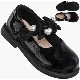 Półbuty Dziewczęce Czarne Buty Na Rzepy Lakierki Skórzana