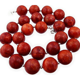 Piękny Naszyjnik Duży Naturalny Koral Srebro