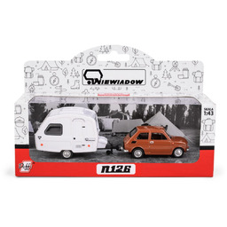 Zestaw Fiat 126p brązowy + przyczepa Niewiadów Kemping