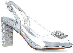 Sandały na modnym obcasie - SCAVIOLA S-208 SREBRNE