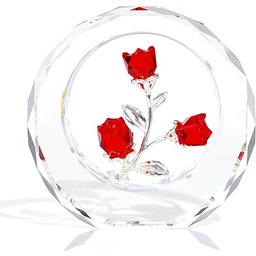 Czerwona róża kwiatowa kryształowa figurka z wazonem bukiet