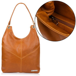 Torebka skórzana damska duża worek pojemny kamel Beltimore