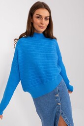 Niebieski damski sweter asymetryczny z golfem