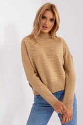 Camelowy damski sweter asymetryczny z wełnaą