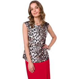 Satynowa Bluzka bez Rękawów w Print - Model