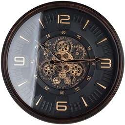 Zegar ścienny brąz cichy mechanizm ruchome zębatki 50cm