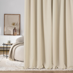 Zasłona zaciemniająca na taśmie marszczącej szarobeżowa 140x280cm 1