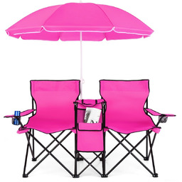 Turystyczne krzesło z parasolem Kempingowe krzesła różowe