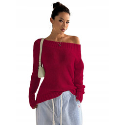 SHEIN CZERWONY MALINOWY SWETER Z DZIANINY Z ODKRYTYMI