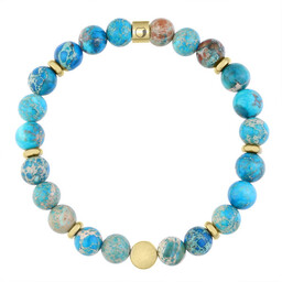 Męska bransoletka błękitny jaspis z pozłacanym charmsem pastylką