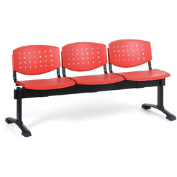 Ławka do poczekalni plastikowa TONY, 3 siedziska, czerwony