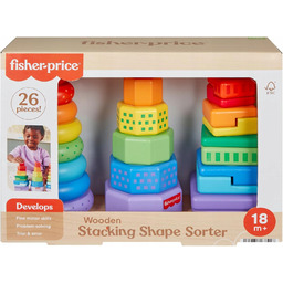 Fisher-Price Drewniane Piramidki Klocki Sorter Kształtów Sensoryka HXT76