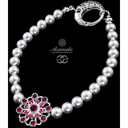 Kryształy Perły Piękna Bransoletka Fuchsia Flow Srebro