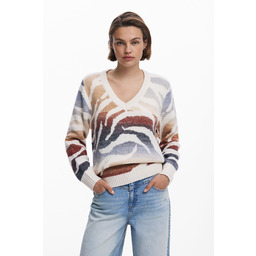 Sweter w zebrę z dekoltem w serek