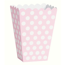 Pudełka na popcorn jasnoróżowe w białe kropki -