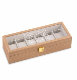 Szkatułka drewniana prostokątna na 6 zegarków z grawerem