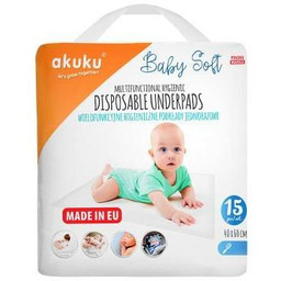 AKUKU Podkład jednorazowy 40x60cm Baby Soft, 15szt.