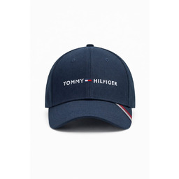 TOMMY HILFIGER CZAPKA Z DASZKIEM GRANATOWA Z NASZYWKĄ