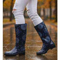 Kalosze damskie z wysoką cholewką Czarno granatowe czarne