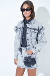 Kurtka jeansowa z falbankami - szary M/L