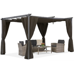 Brązowa pergola tarasowa La Palma 3x4m z zasłonami