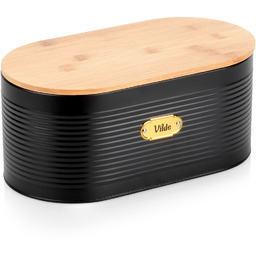 Chlebak metalowy z deską bambusową czarny 34x18,5x15 cm