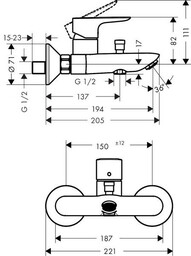 HANSGROHE 71740670 Talis E Jednouchwytowa bateria wannowa, natynkowa