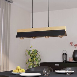 EGLO Lampa żyrandol czarna Tarrafo, naturalne drewno, 4-punktowa
