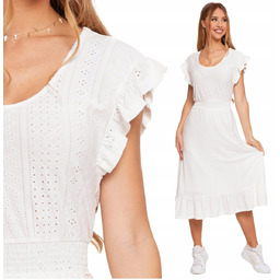 SUKIENKA DAMSKA MIDI AŻUROWA ROZKLOSZOWANA KRÓTKI RĘKAW MODNA