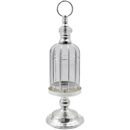 ŚWIECZNIK metalowo-szklany ze srebrnym wykończeniem art deco