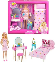 Barbie W tym przytulnym zestawie z sypialnią znajdziesz